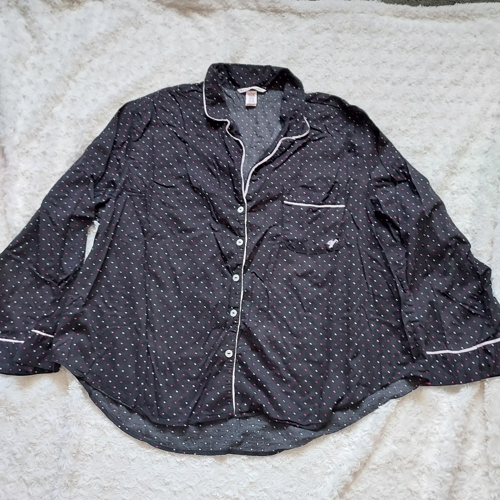 Victoria's Secret Black Polka-dot Silky Comfy Flowy pajama loungewear top XL